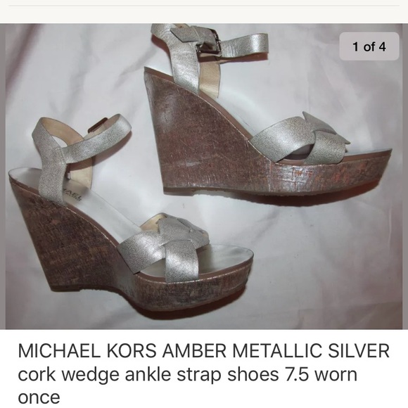 MK AMBER metallic silver wedge strappy shoes 7.5 - Picture 1 of 4